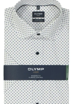 OLYMP 24/7 modern fit overhemd, korte mouw, dobby, wit dessin