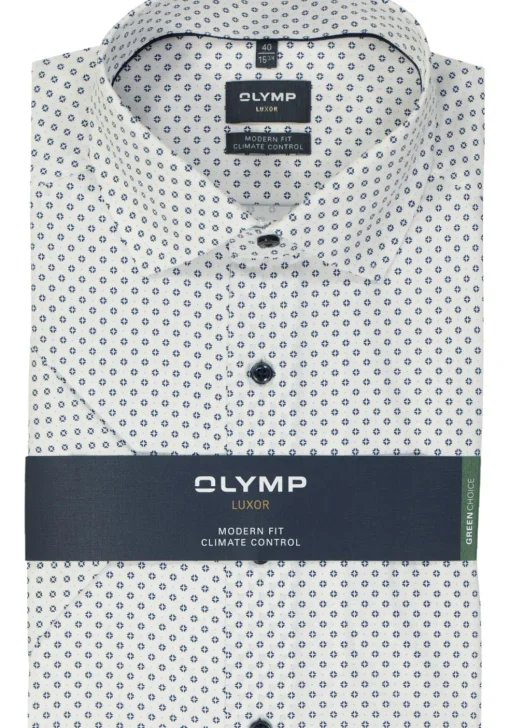 OLYMP 24/7 modern fit overhemd, korte mouw, dobby, wit dessin