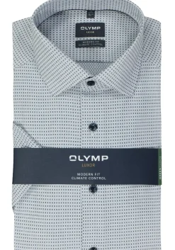 OLYMP 24/7 modern fit overhemd, korte mouw, structuur, lichtblauw