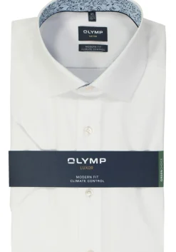 OLYMP 24/7 modern fit overhemd, korte mouw, twill, wit