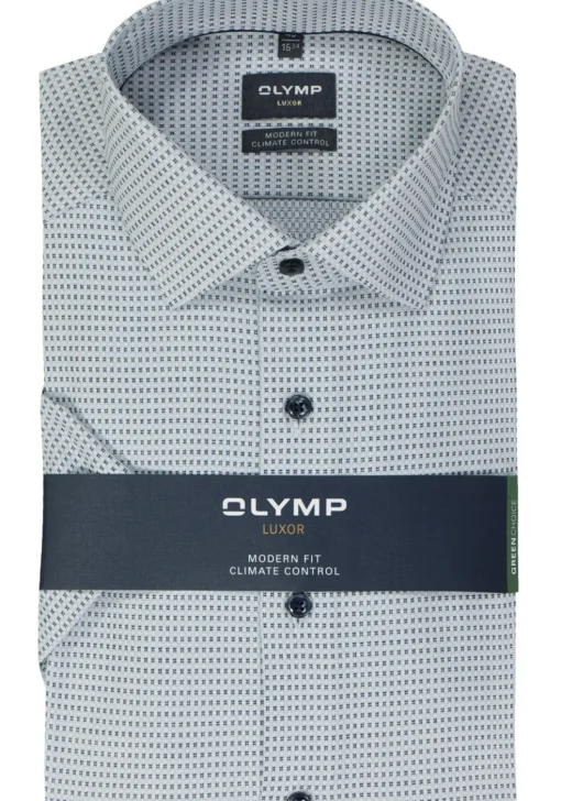 OLYMP 24/7 modern fit overhemd, korte mouw, structuur, lichtblauw