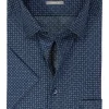 OLYMP comfort fit overhemd, korte mouw, popeline, marine blauw dessin