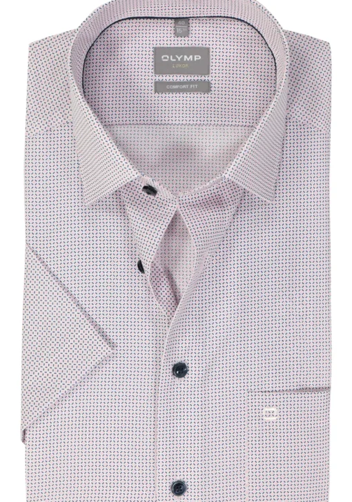 OLYMP comfort fit overhemd, korte mouw, popeline, roze dessin