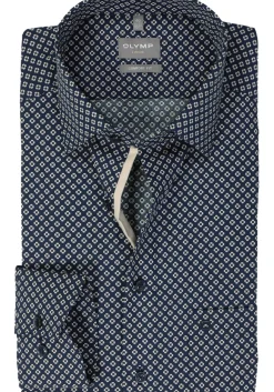 OLYMP comfort fit overhemd, popeline, marine blauw dessin