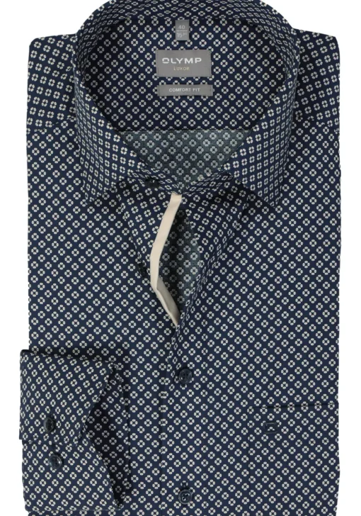 OLYMP comfort fit overhemd, popeline, marine blauw dessin
