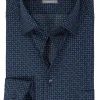 OLYMP comfort fit overhemd, mouwlengte 7, popeline, marine blauw dessin