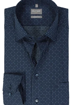 OLYMP comfort fit overhemd, mouwlengte 7, popeline, marine blauw dessin