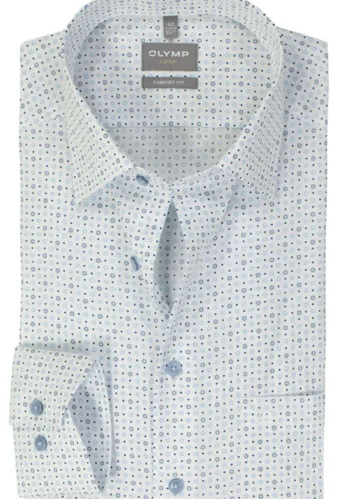OLYMP comfort fit overhemd, mouwlengte 7, popeline, wit dessin