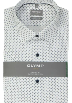 OLYMP comfort fit overhemd, korte mouw, dobby, wit dessin