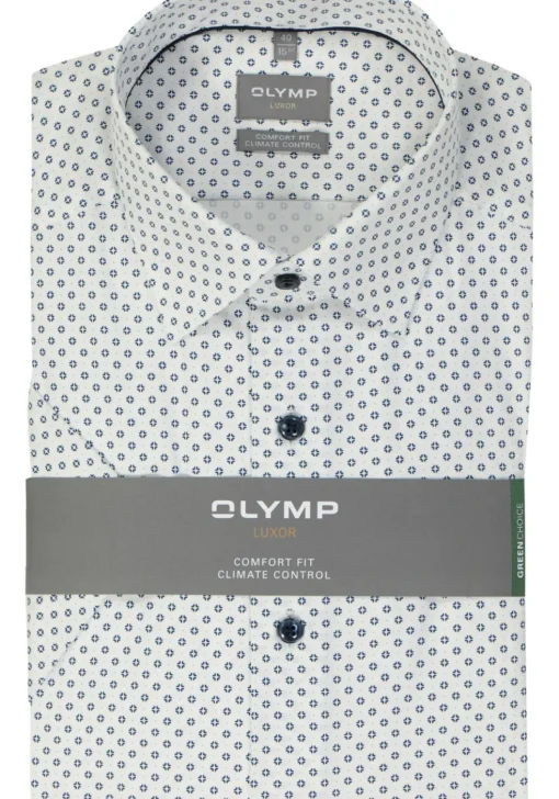 OLYMP comfort fit overhemd, korte mouw, dobby, wit dessin