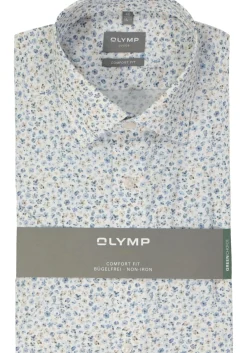 OLYMP comfort fit overhemd, korte mouw, popeline, wit bloemetjes dessin