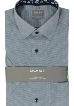OLYMP comfort fit overhemd, korte mouw, structuur, marine blauw
