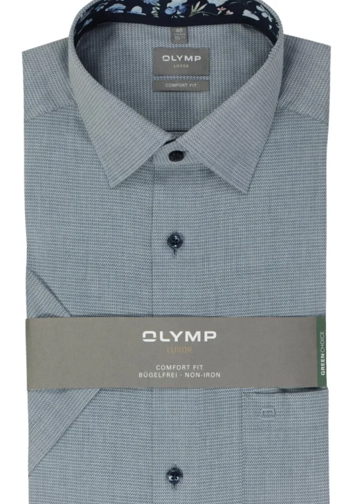 OLYMP comfort fit overhemd, korte mouw, structuur, marine blauw