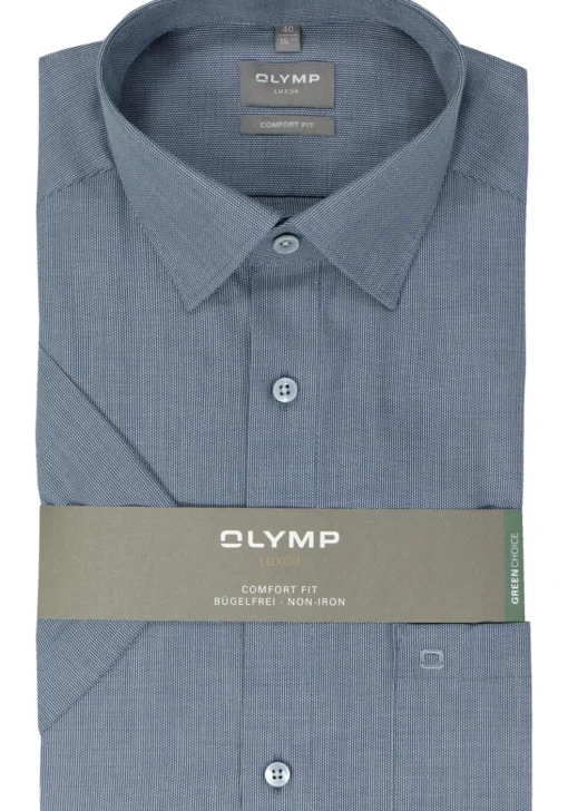 OLYMP comfort fit overhemd, korte mouw, structuur, marine blauw
