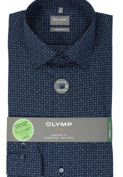 OLYMP comfort fit overhemd, mouwlengte 7, popeline, marine blauw dessin