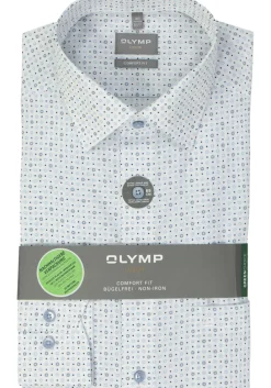 OLYMP comfort fit overhemd, mouwlengte 7, popeline, wit dessin