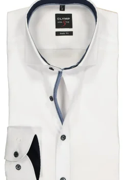OLYMP Level 5 body fit overhemd, mouwlengte 7, wit (blauw contrast)