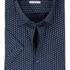 OLYMP Level 5 body fit overhemd, dobby, donkerblauw met wit en lichtblauw dessin