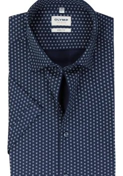 OLYMP Level 5 body fit overhemd, dobby, donkerblauw met wit en lichtblauw dessin