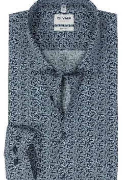 OLYMP Level 5 body fit overhemd, mouwlengte 7, popeline, marine blauw dessin