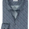 OLYMP Level 5 body fit overhemd, popeline, marine blauw dessin