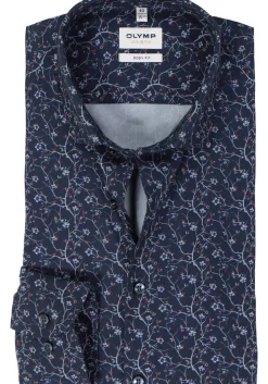 OLYMP Level 5 body fit overhemd, popeline, marine blauw dessin
