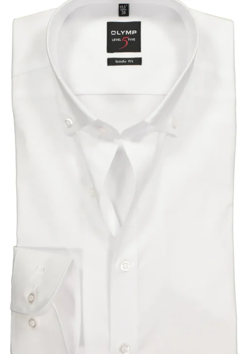 OLYMP Level 5 body fit overhemd, wit met button-down kraag