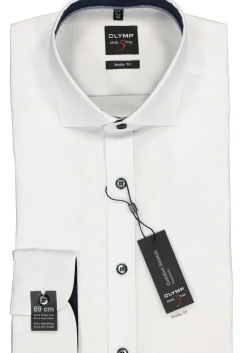OLYMP Level 5 body fit overhemd, mouwlengte 7, wit (blauw contrast)
