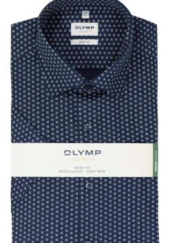 OLYMP Level 5 body fit overhemd, dobby, donkerblauw met wit en lichtblauw dessin