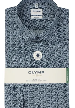 OLYMP Level 5 body fit overhemd, mouwlengte 7, popeline, marine blauw dessin