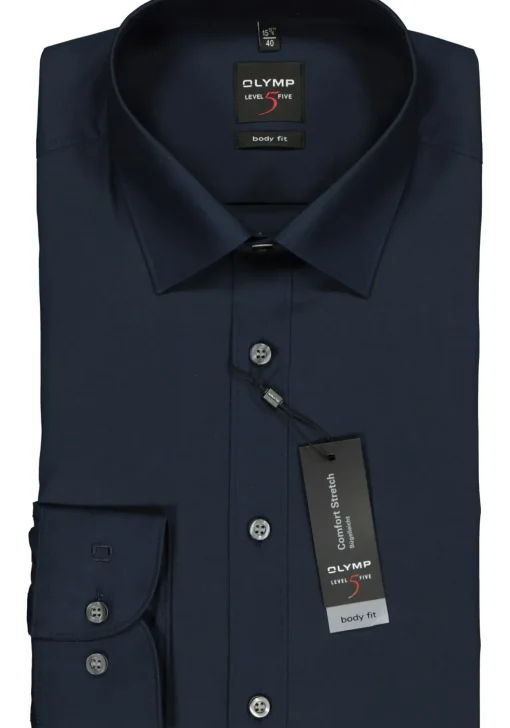 OLYMP Level 5 body fit overhemd, nacht blauw