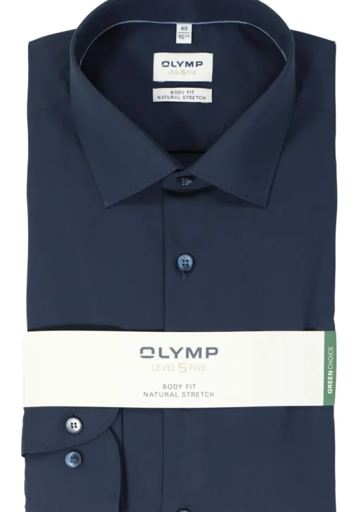 OLYMP Level 5 body fit overhemd, popeline, donkerblauw