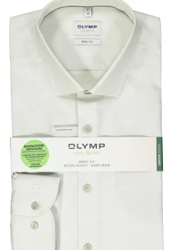 OLYMP Level 5 body fit overhemd, structuur, olijfgroen