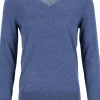 OLYMP Level 5 body fit trui wol met zijde, V-hals, royal blauw