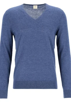 OLYMP Level 5 body fit trui wol met zijde, V-hals, royal blauw