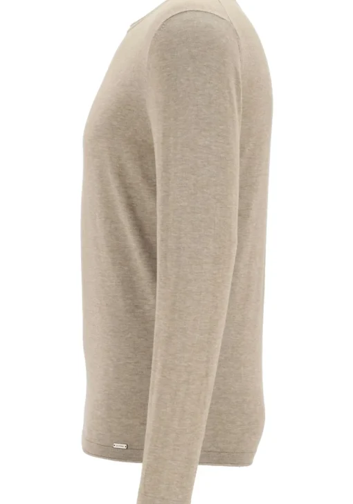 OLYMP Level 5 body fit trui katoen, O-hals, beige