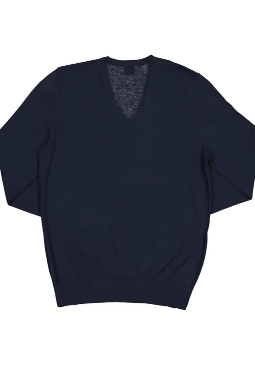OLYMP Level 5 body fit trui wol met zijde, V-hals, marine blauw