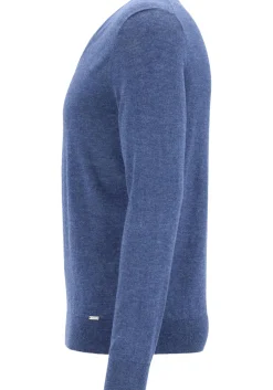 OLYMP Level 5 body fit trui wol met zijde, V-hals, royal blauw
