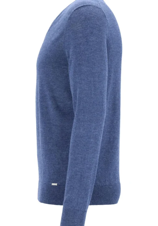OLYMP Level 5 body fit trui wol met zijde, V-hals, royal blauw