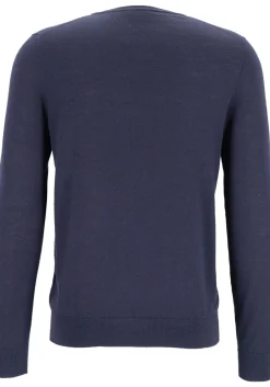OLYMP Level 5 body fit trui wol met zijde, O-hals, marine blauw