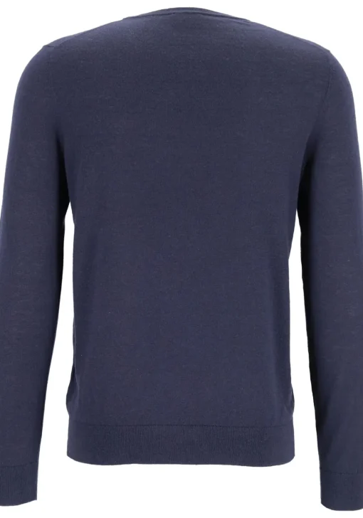 OLYMP Level 5 body fit trui wol met zijde, O-hals, marine blauw