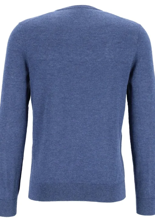 OLYMP Level 5 body fit trui wol met zijde, V-hals, royal blauw