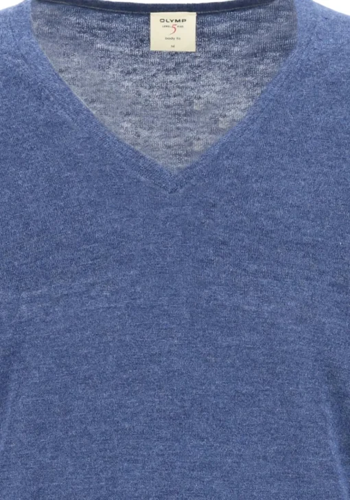 OLYMP Level 5 body fit trui wol met zijde, V-hals, royal blauw