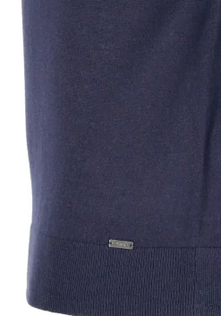OLYMP Level 5 body fit trui wol met zijde, O-hals, marine blauw