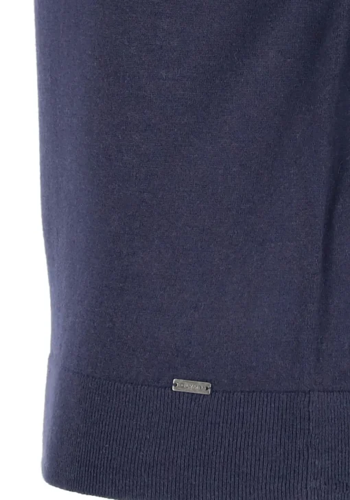 OLYMP Level 5 body fit trui wol met zijde, O-hals, marine blauw