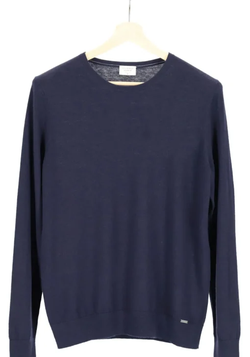 OLYMP Level 5 body fit trui wol met zijde, O-hals, marine blauw