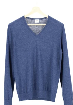 OLYMP Level 5 body fit trui wol met zijde, V-hals, royal blauw