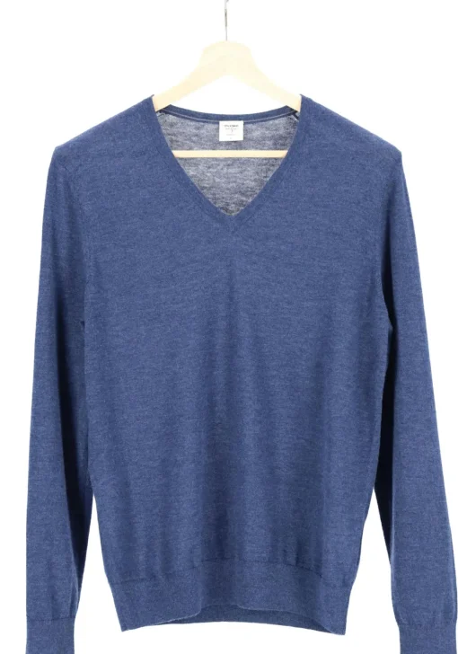 OLYMP Level 5 body fit trui wol met zijde, V-hals, royal blauw