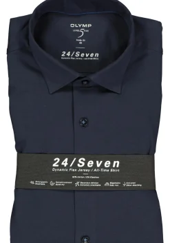 OLYMP Level 5 24/Seven body fit overhemd, mouwlengte 7, marine blauw tricot