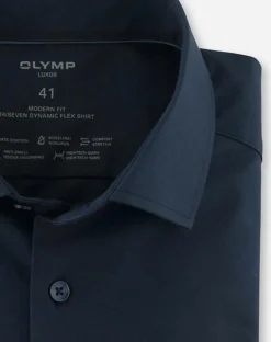 OLYMP Luxor 24/7 modern fit overhemd, popeline, marineblauw